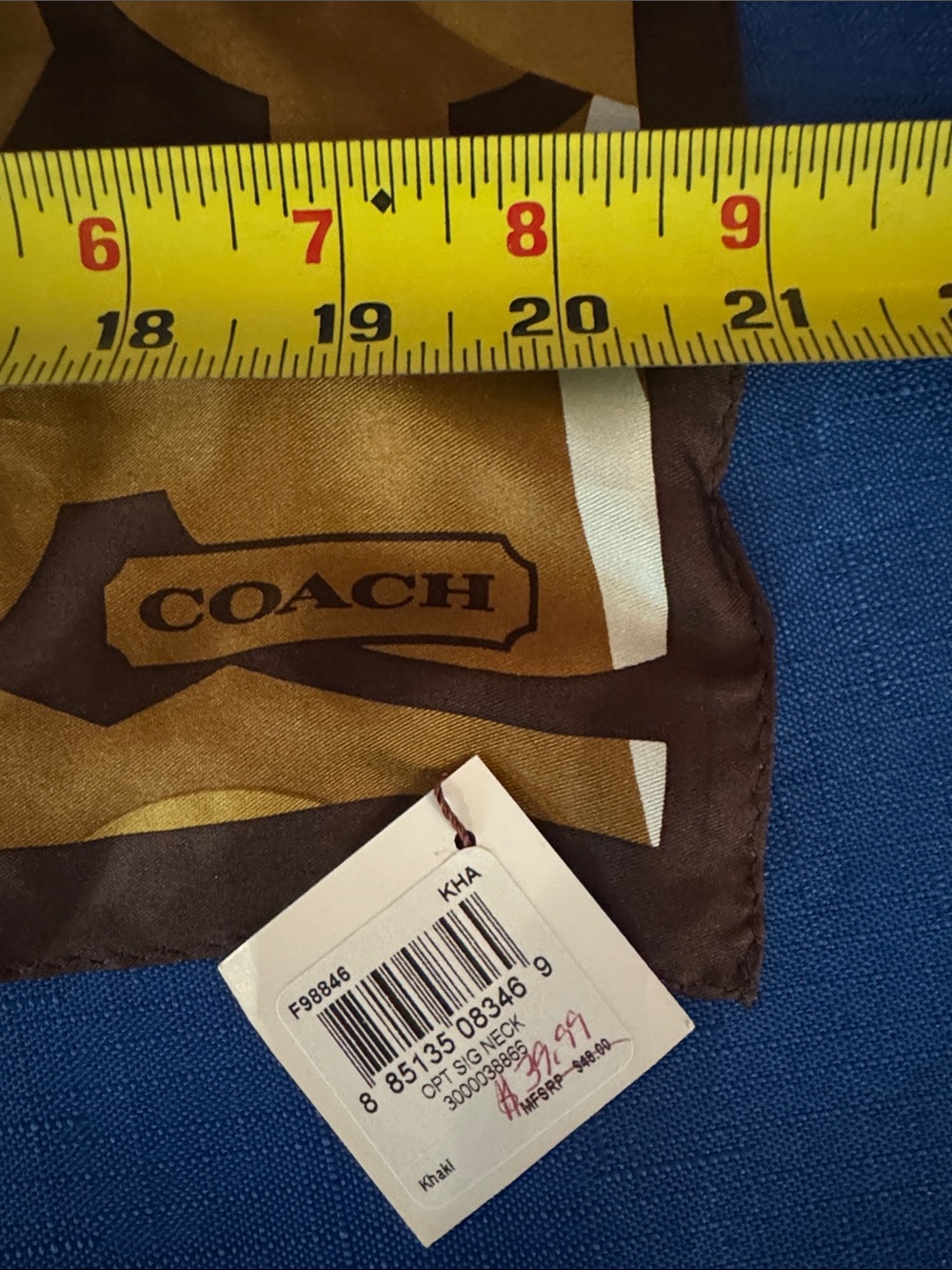 Coach Brown & Cream Geometric Silk Scarf 21” x 21” - NWT - Picture 3 of 7